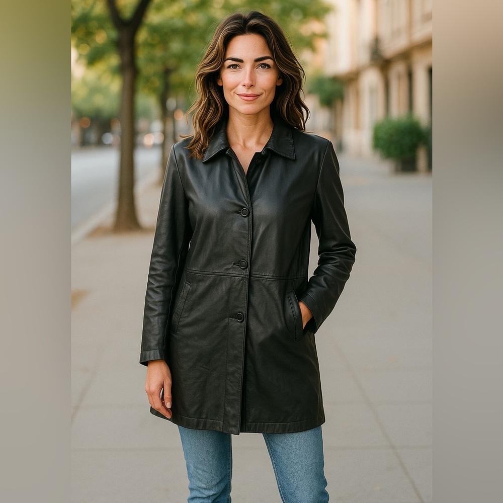 OSCAR LEOPOLD Vtg Lamb Leather Women's Coat Size Medium Black Butter Soft Pocket